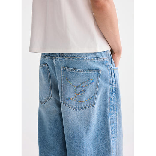 棉仓3621019001-【远空如昨】空气蓝复古水洗设计宽松立体牛仔裤 商品图1