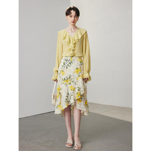 真丝半裙女2024春夏新款碎花荷叶边超仙100%桑蚕丝裙子 商品图3