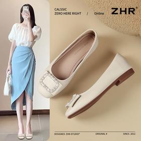 ZHR则则真皮一脚蹬单鞋软底豆豆鞋妈妈鞋2025新款气质百搭女鞋子