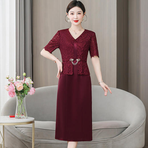 雀说喜婆婆婚宴装礼服裙子季新款酒红色连衣裙AL5571 商品图2