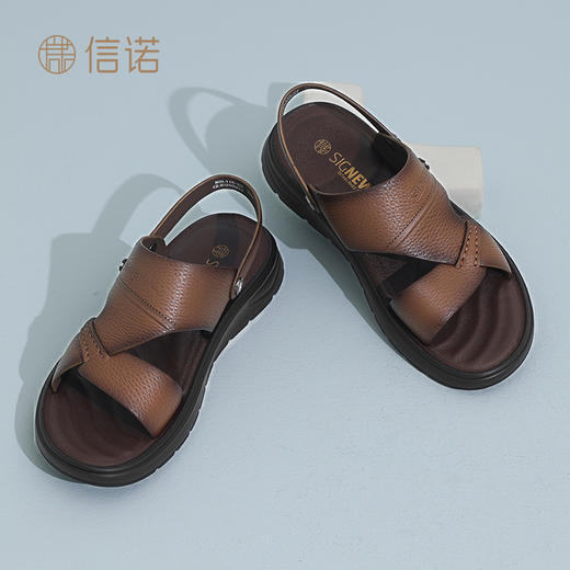 信诺真皮软底凉拖鞋男2025新款夏季舒适外穿沙滩鞋中老年爸爸鞋子N5L115-62 商品图3