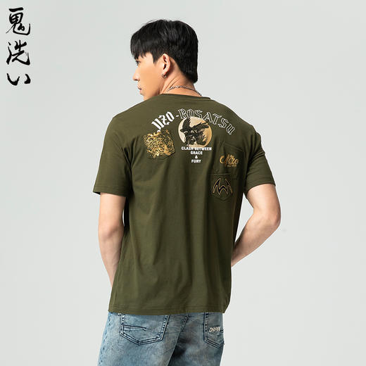 ONIARAI/鬼洗25春夏新品山海鹰鲤多贴袋宽松短袖T恤男式 J850203 商品图2