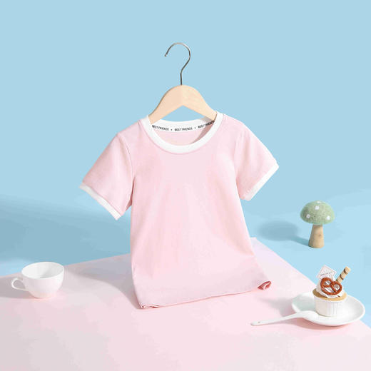 【90-140】女童夏款撞色接边短袖T恤100%棉 商品图0