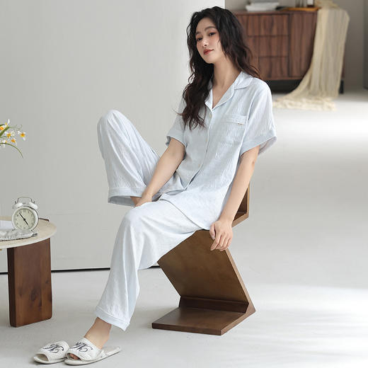 【带胸垫防走光】2025新款云朵棉短袖长裤家居服 免穿文胸日系高级感睡衣套装 商品图7