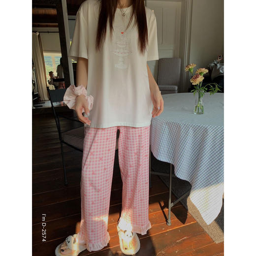 【甜系仙女】2025新款小清新短袖九分裤两件套 甜梦裤脚花边美宅衣休闲家居服休闲 商品图3