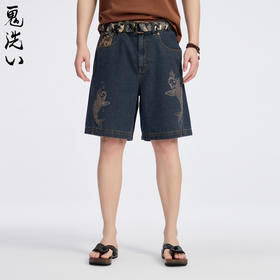 ONIARAI/鬼洗25春夏新品泥棒蓝双鱼刺绣牛仔男式短裤 25N0546