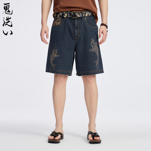 ONIARAI/鬼洗25春夏新品泥棒蓝双鱼刺绣牛仔男式短裤 25N0546 商品图0