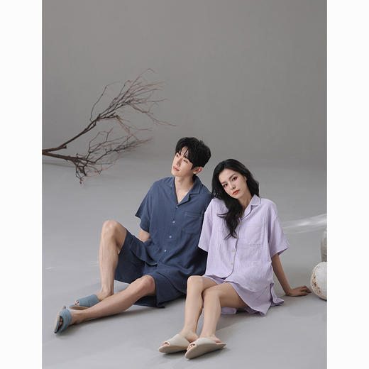 雀说【A类双层纱】婴儿棉春夏情侣睡衣棉纱短袖宽松款女胸垫家居服AL6300 商品图3