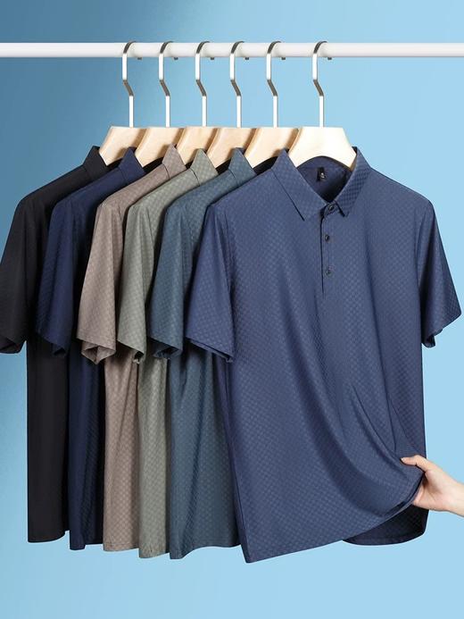 【YW】无忧购中老年爸爸夏季短袖格子提花薄感冰丝polo领T恤2408(截单后7天发货) 商品图5