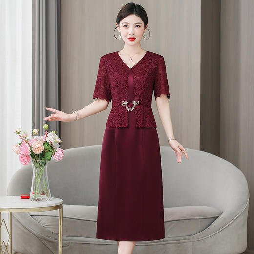 雀说喜婆婆婚宴装礼服裙子季新款酒红色连衣裙AL5571 商品图1