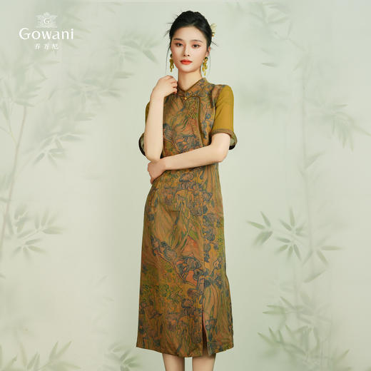 【梵高的鸢尾花】【香云纱】乔万尼24mm重磅真丝连衣裙古典油画风旗袍EM2E837 商品图1