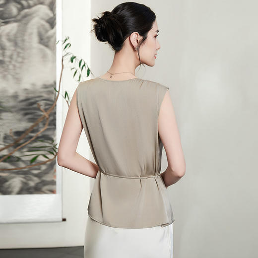 丁摩爆款纯色无袖真丝上衣新款宽松显瘦气质桑蚕丝T恤小衫AL54806 商品图2