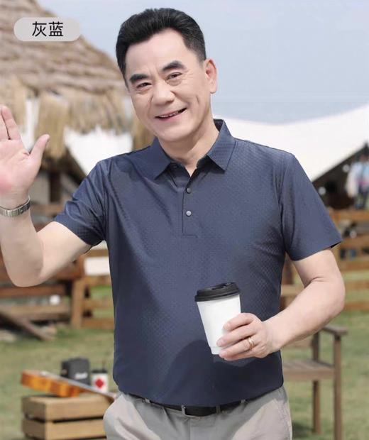 【YW】无忧购中老年爸爸夏季短袖格子提花薄感冰丝polo领T恤2408(截单后7天发货) 商品图4