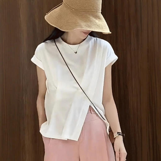 雀说下摆开叉短袖衬衫新款通勤薄款小个子休闲上衣AL45084 商品图3