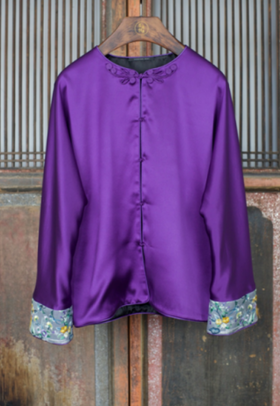 盛唐牡丹 |齐紫色重缎真丝手绣外套