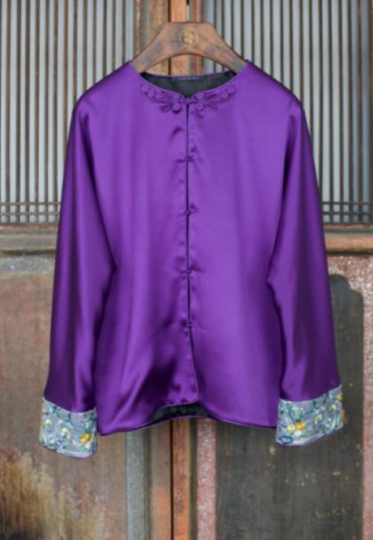 盛唐牡丹 |齐紫色重缎真丝手绣外套 商品图0