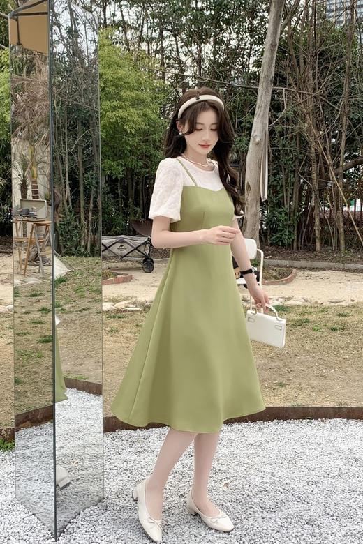 L.Fleuri 泡泡袖假两件拼接连衣裙 18173 商品图1