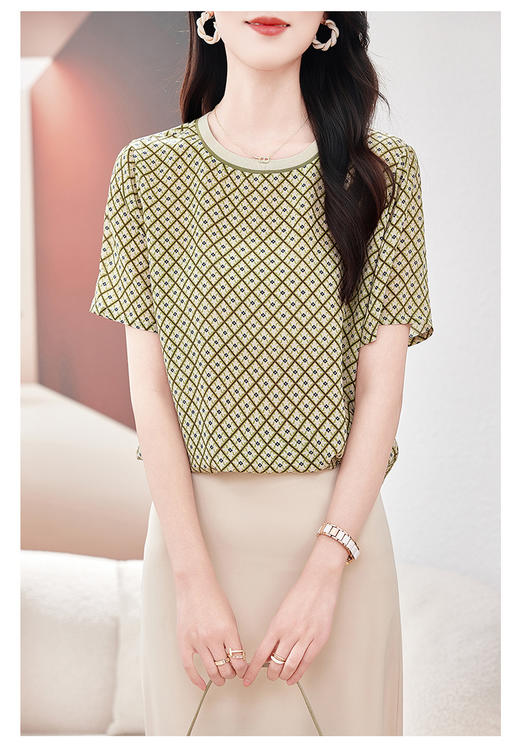 丁摩 真丝双绉圆领桑蚕丝短袖T恤女AST0109 商品图6