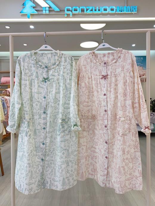 -松植屋女款藤蔓长袖纱布睡裙100%棉，双层柔纱软亲肤，越洗越软，夏季吸汗透气，长度过膝 商品图0