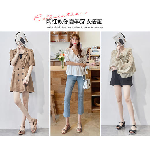 ZHR坡跟凉鞋女款2022年夏季新款平底网红超火厚底水钻时装松糕鞋 商品图4