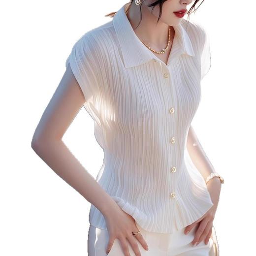 雀说法式优雅超好看翻领短袖衬衫女夏季款别致超好看气质薄款上衣AL 商品图4