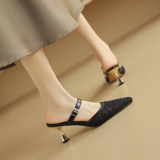【预售5天】春夏新款时尚细高跟尖头浅口包头拖鞋女性感网沙透气百搭凉鞋NDXC&7080 商品图4