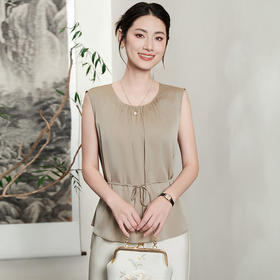 丁摩爆款纯色无袖真丝上衣新款宽松显瘦气质桑蚕丝T恤小衫AL54806