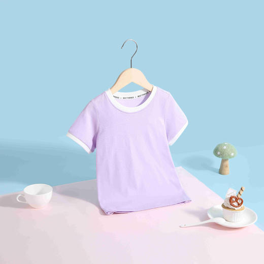 【90-140】女童夏款撞色接边短袖T恤100%棉 商品图3