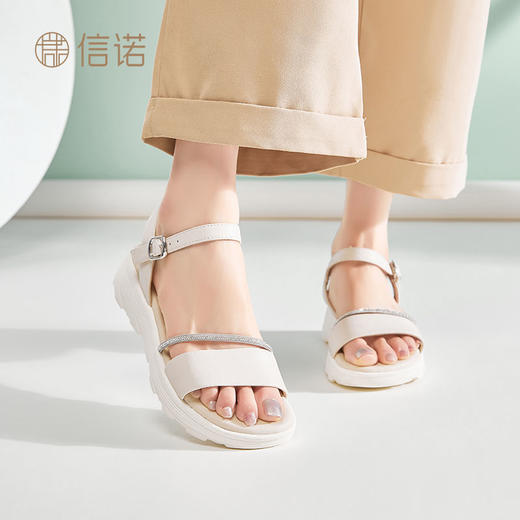信诺真皮舒适平底凉鞋女款2025新款夏厚底踩屎感不累脚轻便妈妈鞋5L256-1 商品图7