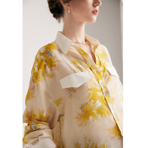 真丝衬衫女2025春夏新款100%双绉印花宽松廓形桑蚕丝上衣 商品图3