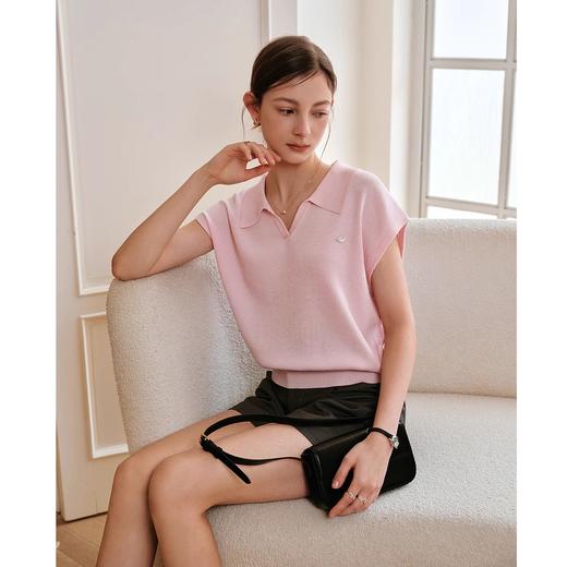 OLrain欧芮儿蓝色POLO领针织衫春季2025年新款通勤小盖袖套头衫 商品图2