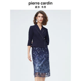 [皮尔卡丹女装]连衣裙蕾丝酒红色花边领宴会A摆轻礼服