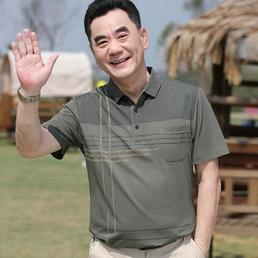 【YW】无忧购夏季凉感透气百搭珠地棉简约条纹休闲中老年爸爸POLO衫8803(截单后7天发货) 商品图6