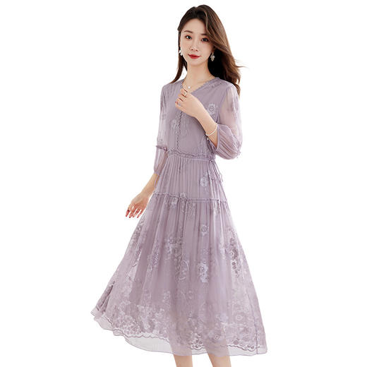 QS-82599120【真丝顺纡绣花】轻奢显瘦真丝连衣裙夏季桑蚕丝中长连衣裙女9120 商品图4