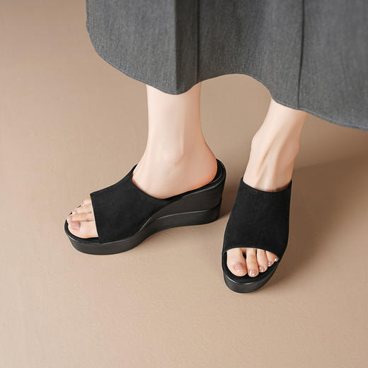 【预售5天】夏新款坡跟增高轻便外出拖鞋鱼嘴复古风休闲通勤女鞋RLJR&D379 商品图4