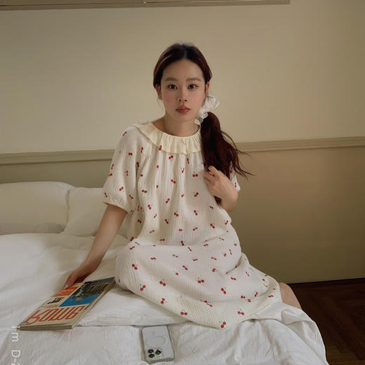 【柔软棉纱】2025新款荷叶边双层棉纱短袖套装/睡裙女家居服 透气休闲 越洗越软 商品图6