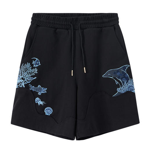 ONIARAI/鬼洗25春夏新品泥棒蓝微笑天使绣花针织短裤男 N540171 商品图3