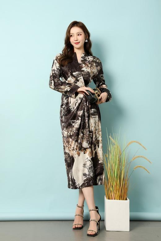 ANSUABEL 中式水墨印花光泽感醋酸连衣裙 18185 商品图2