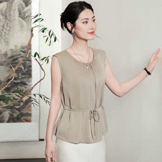 丁摩爆款纯色无袖真丝上衣新款宽松显瘦气质桑蚕丝T恤小衫AL54806 商品图1