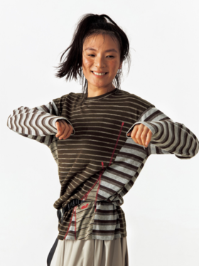 CryingCenter 条纹拼接撞色弹力运动休闲针织长袖T恤 哭喊中心