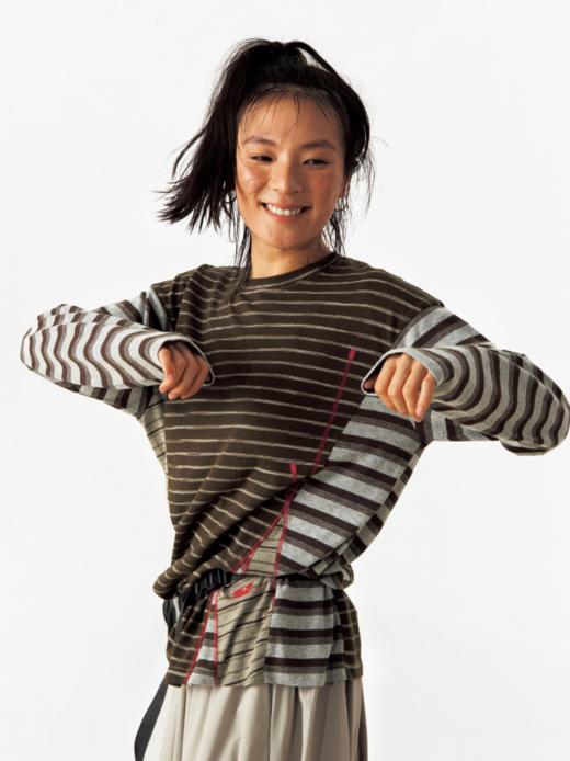 CryingCenter 条纹拼接撞色弹力运动休闲针织长袖T恤 哭喊中心 商品图0