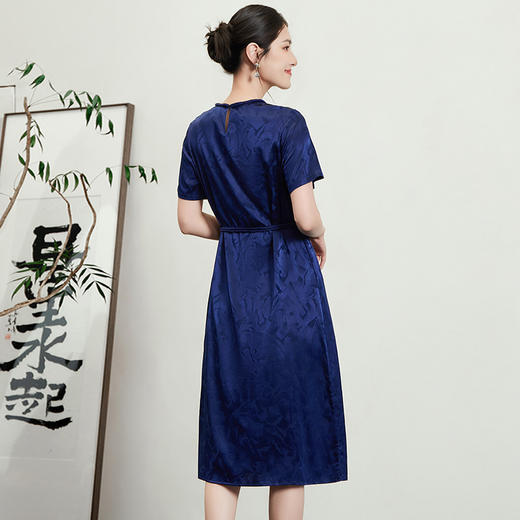 TC 54802新中式国风连衣裙遮肚显瘦提花缎面系带裙 商品图3