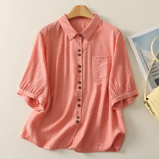 雀说纯色五分袖衬衫女棉质开衫上衣9050 商品图1