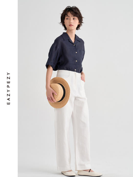 古巴领苎麻短袖衬衫 商品图1