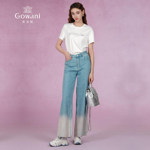 乔万尼短袖t恤女新款爆款烫钻纯棉白色正肩EM2C845 商品图3