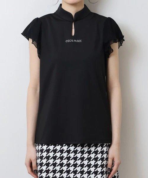 CECIL McBEE green 高尔夫女士 薄纱小飞袖立领盘扣短袖 速干运动T恤 商品图10