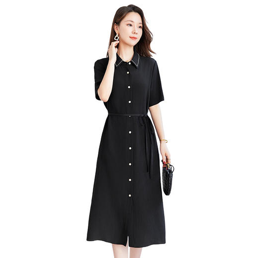 QS-82598902【100%真丝】冠乐绉桑蚕丝连衣裙女大码优雅显瘦中长H裙子8902 商品图4