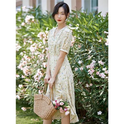 【自】全新升级【铂金会员468/天猫629/差价161】(05845) 洛诗琳100%桑蚕丝真丝双绉短袖连衣裙2025新款法式碎花长裙 商品图3