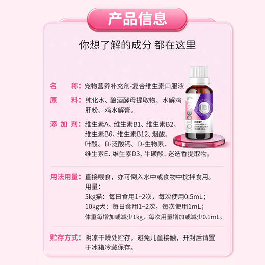 lanboto宠物复合维生素b溶液狗狗猫咪通用口臭猫癣皮肤50ml 商品图3