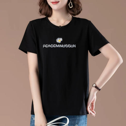 【YW】无忧购夏季宽松休闲百搭230g纯棉中老年妈妈短袖印花T恤 商品图2